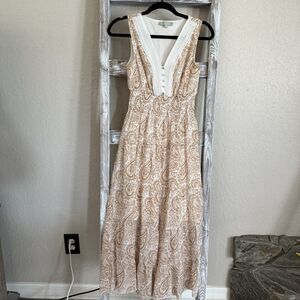 J GEE Maxi Sundress Petite S Paisley  Smocked Tiered Ruffle Prarie Tank Dress
